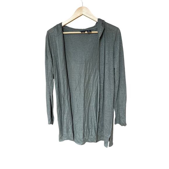 Women’s Tahari 100% Linen Open Front Hooded Layering Army Green Cardigan Size S - Picture 1 of 7